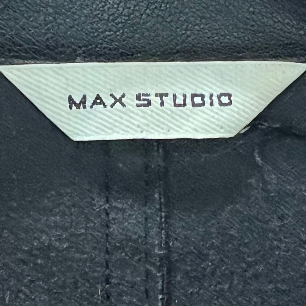 Max Studio Faux Leather Button Down Shirt Black Edgy Streetwear Women’s Medium - Picture 11 of 15